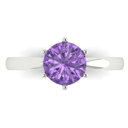 1.5 cttw Simulated Alexandrite Solitaire  Engagement Ring - Solid Gold (Round Cut,7.5mm)