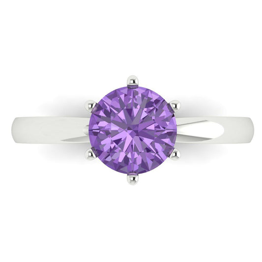 1.5 cttw Simulated Alexandrite Solitaire  Engagement Ring - Solid White Gold (VVS1, Round Cut,7.5mm)