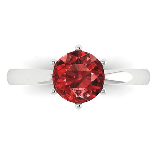 1.5 cttw Natural Garnet Solitaire  Engagement Ring - Solid White Gold (VVS1, Round Cut,7.5mm)
