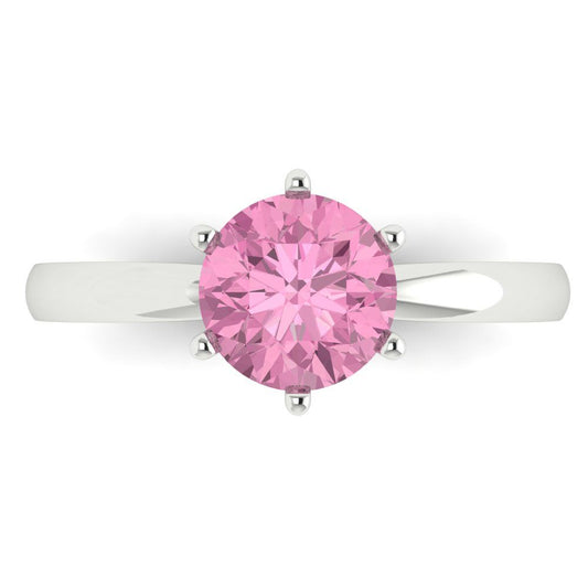 1.5 cttw Zirconia Simulated Pink Diamond Solitaire  Engagement Ring - Solid White Gold (VVS1, Round Cut,7.5mm)