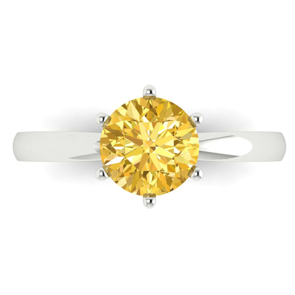 1.5 cttw Zirconia Simulated Yellow Diamond Solitaire  Engagement Ring - Solid Gold (VVS1, Round Cut,7.5mm)