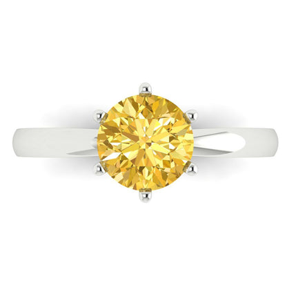 1.5 cttw Zirconia Simulated Yellow Diamond Solitaire  Engagement Ring - Solid Gold (VVS1, Round Cut,7.5mm)