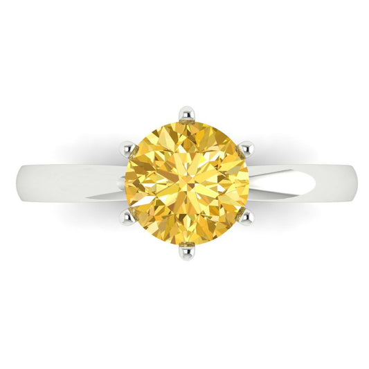 1.5 cttw Zirconia Simulated Yellow Diamond Solitaire  Engagement Ring - Solid White Gold (VVS1, Round Cut,7.5mm)