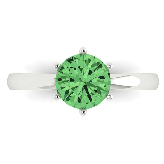 1.5 cttw Zirconia Simulated Green Diamond Solitaire  Engagement Ring - Solid White Gold (VVS1, Round Cut,7.5mm)