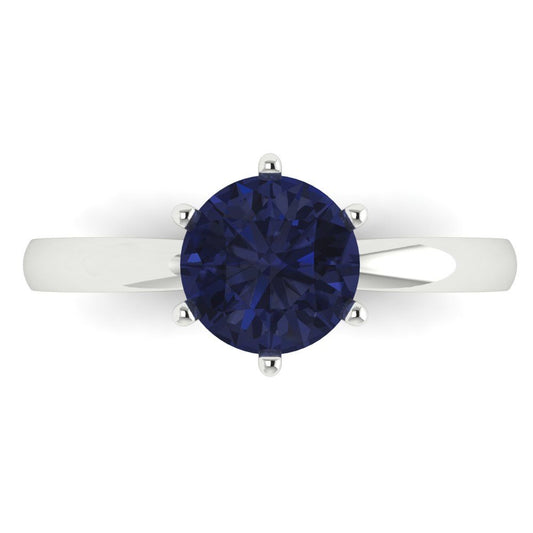 1.5 cttw Simulated Blue Sapphire Solitaire  Engagement Ring - Solid White Gold (VVS1, Round Cut,7.5mm)