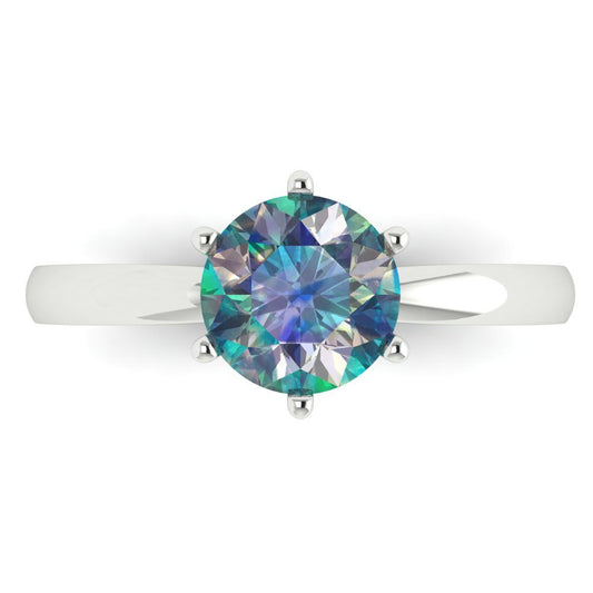 1.5 cttw Blue Moissanite Solitaire  Engagement Ring - Solid White Gold (VVS1, Round Cut,7.5mm)
