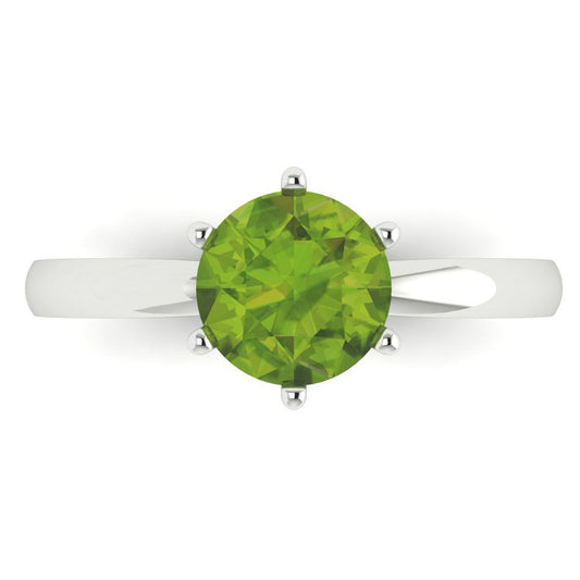 1.5 cttw Natural Peridot Solitaire  Engagement Ring - Solid White Gold (VVS1, Round Cut,7.5mm)