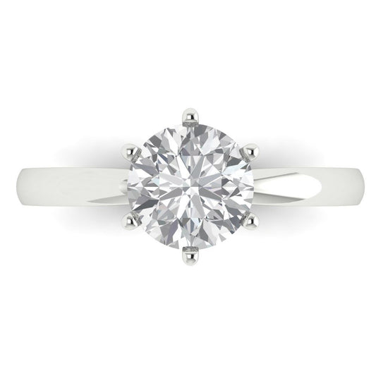 1.5 cttw White Sapphire Solitaire  Engagement Ring - Solid White Gold (VVS1, Round Cut,7.5mm)