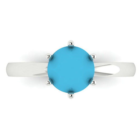 1.5 cttw Simulated Turquoise Solitaire  Engagement Ring - Solid White Gold (VVS1, Round Cut,7.5mm)