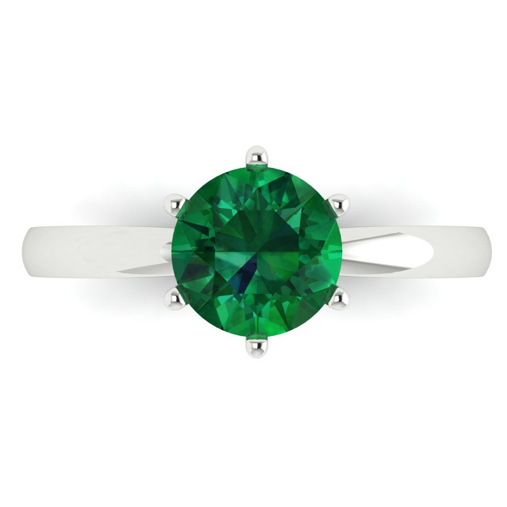 1.5 cttw Simulated Emerald Solitaire  Engagement Ring - Solid Gold (Round Cut,7.5mm)