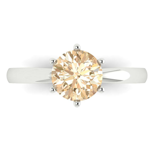 1.5 cttw Natural Morganite Solitaire  Engagement Ring - Solid White Gold (VVS1, Round Cut,7.5mm)
