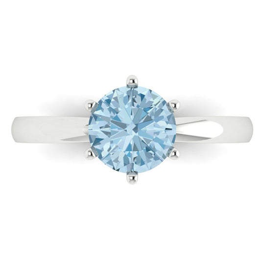1.5 cttw Zirconia Simulated Blue Diamond Solitaire  Engagement Ring - Solid White Gold (VVS1, Round Cut,7.5mm)