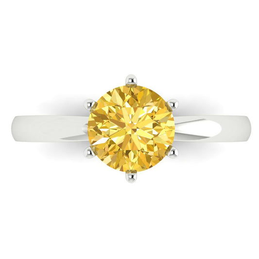 1.5 cttw Natural Citrine Solitaire  Engagement Ring - Solid White Gold (VVS1, Round Cut,7.5mm)