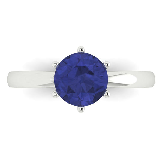 1.5 cttw Simulated Tanzanite Solitaire  Engagement Ring - Solid White Gold (VVS1, Round Cut,7.5mm)