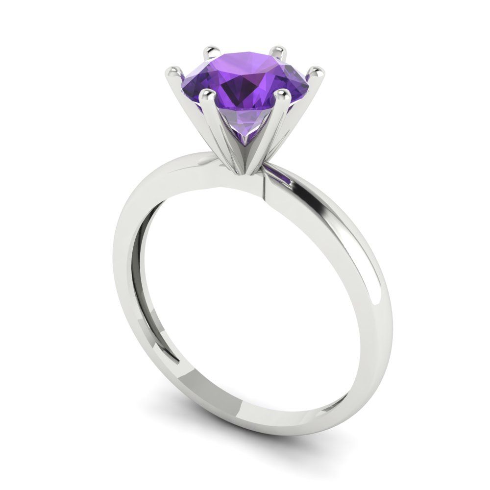 1.5 cttw Natural Amethyst Solitaire  Engagement Ring - Solid Gold (Round Cut,7.5mm)