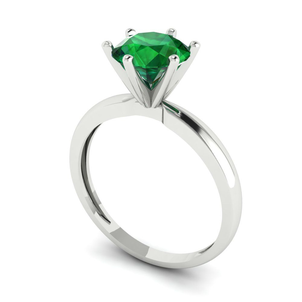 1.5 cttw Simulated Emerald Solitaire  Engagement Ring - Solid Gold (Round Cut,7.5mm)