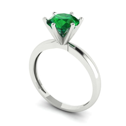 1.5 cttw Simulated Emerald Solitaire  Engagement Ring - Solid Gold (Round Cut,7.5mm)