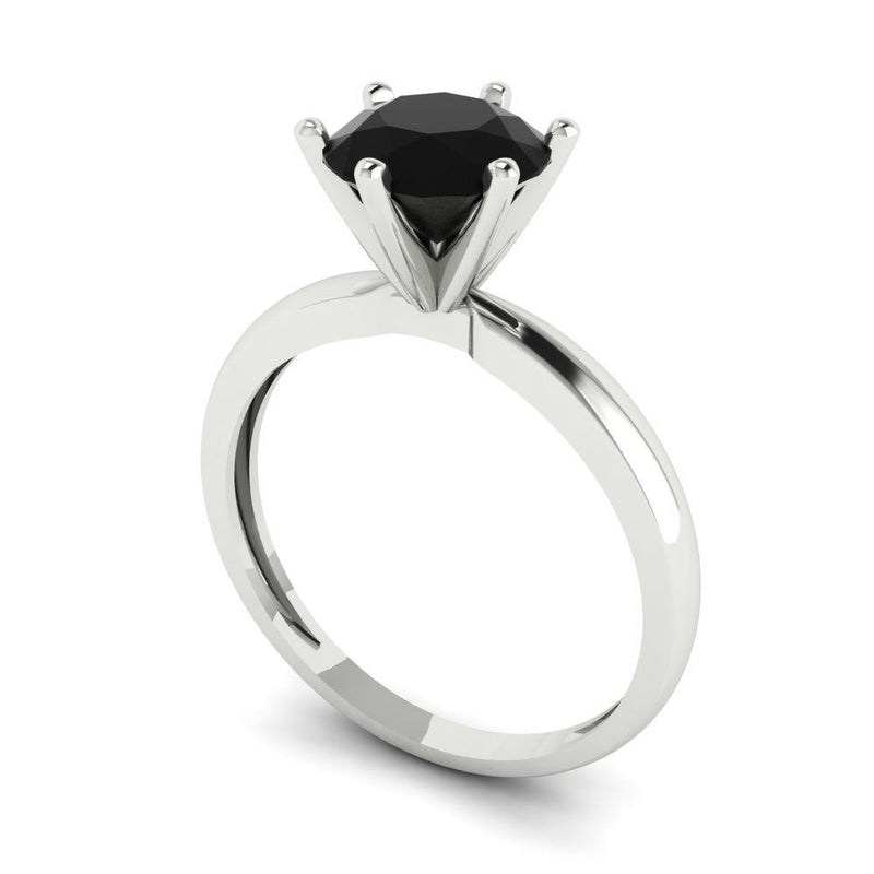 1.5 ct Brilliant Round Cut Natural Onyx Stone White Gold Solitaire Ring