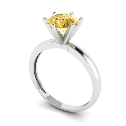 1.5 cttw Yellow Moissanite Solitaire  Engagement Ring - Solid Gold (Round Cut,7.5mm)