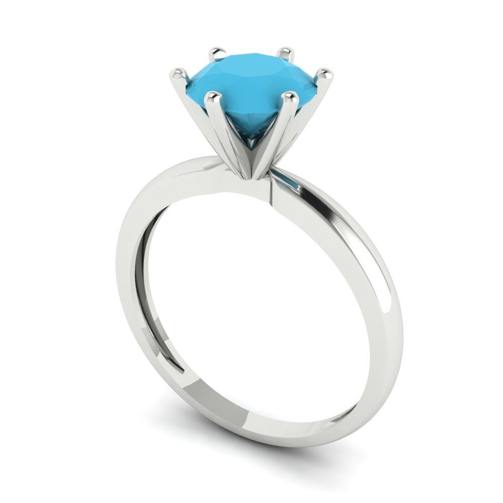 1.5 cttw Simulated Turquoise Solitaire  Engagement Ring - Solid Gold (Round Cut,7.5mm)