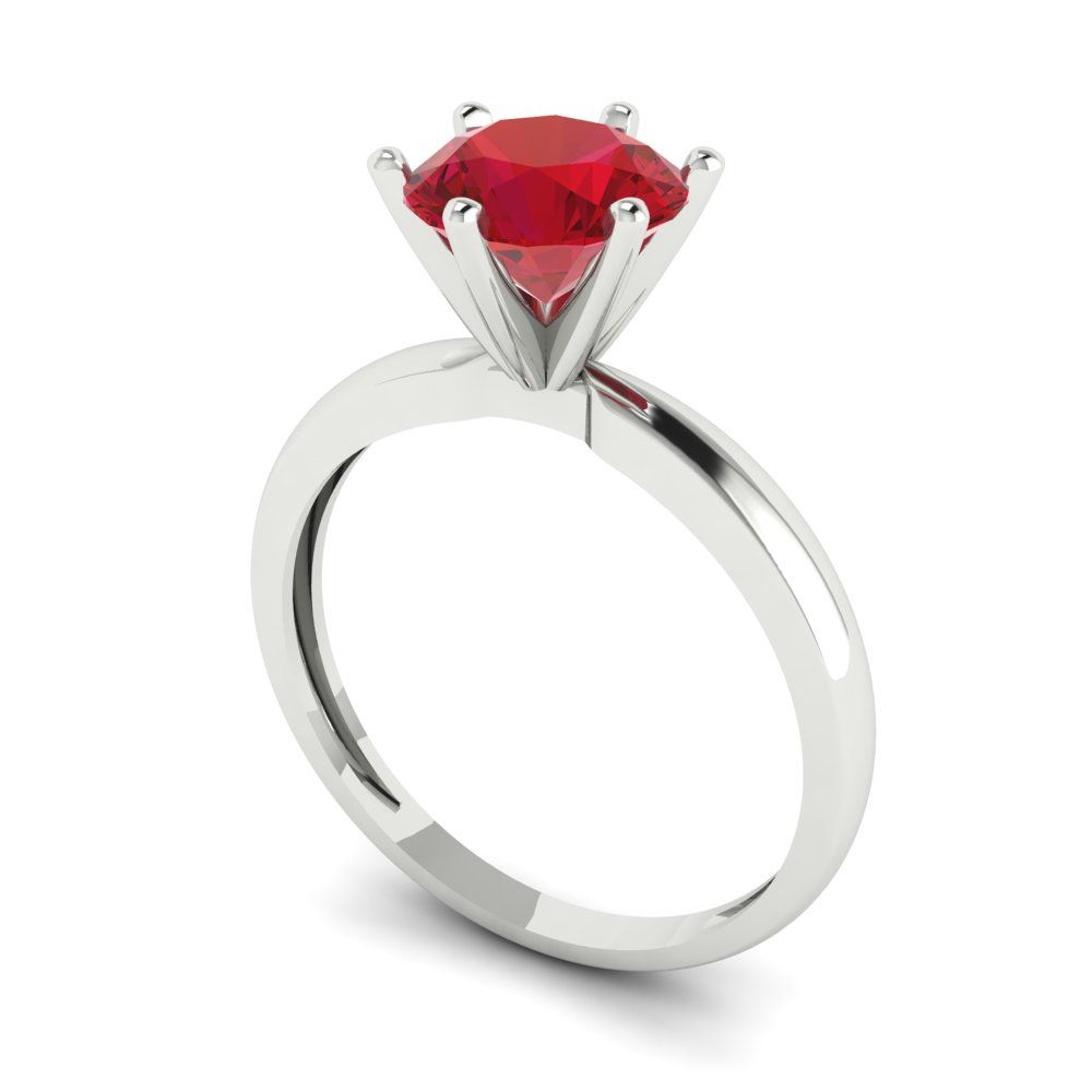 1.5 cttw Simulated Ruby Solitaire  Engagement Ring - Solid White Gold (VVS1, Round Cut,7.5mm)