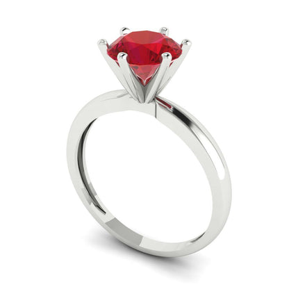 1.5 cttw Simulated Ruby Solitaire  Engagement Ring - Solid White Gold (VVS1, Round Cut,7.5mm)