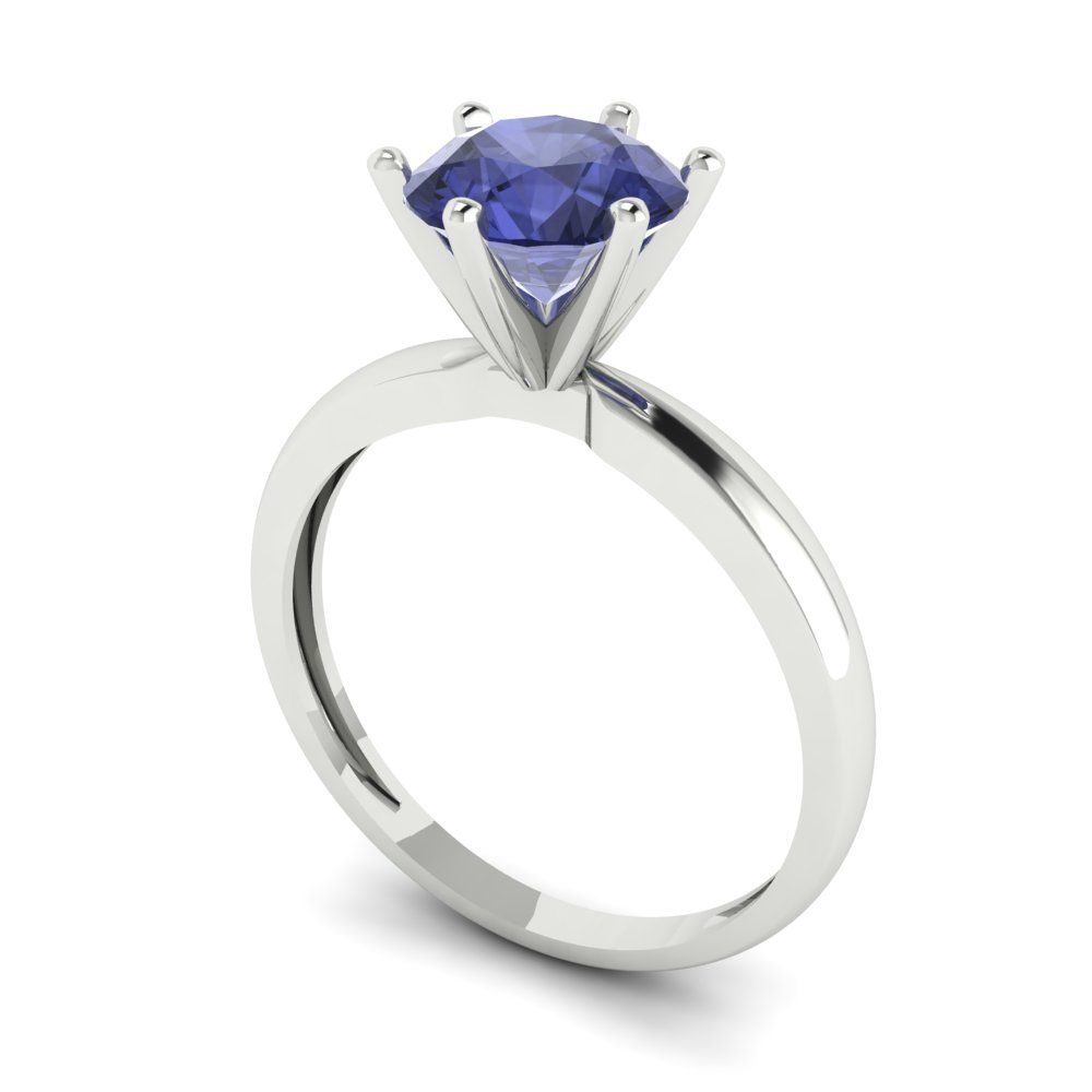 1.5 cttw Simulated Tanzanite Solitaire  Engagement Ring - Solid Gold (Round Cut,7.5mm)