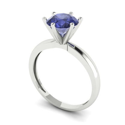 1.5 cttw Simulated Tanzanite Solitaire  Engagement Ring - Solid Gold (Round Cut,7.5mm)
