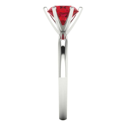 1.5 cttw Simulated Ruby Solitaire  Engagement Ring - Solid White Gold (VVS1, Round Cut,7.5mm)