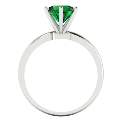 1.5 cttw Simulated Emerald Solitaire  Engagement Ring - Solid Gold (Round Cut,7.5mm)