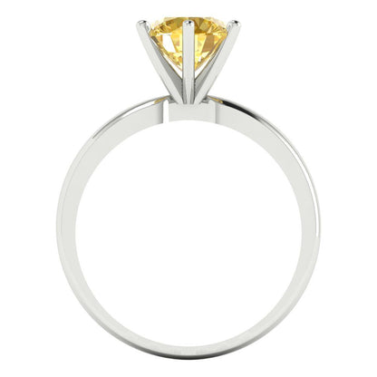 1.5 cttw Zirconia Simulated Yellow Diamond Solitaire  Engagement Ring - Solid Gold (VVS1, Round Cut,7.5mm)