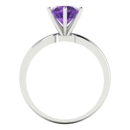 1.5 cttw Natural Amethyst Solitaire  Engagement Ring - Solid Gold (Round Cut,7.5mm)