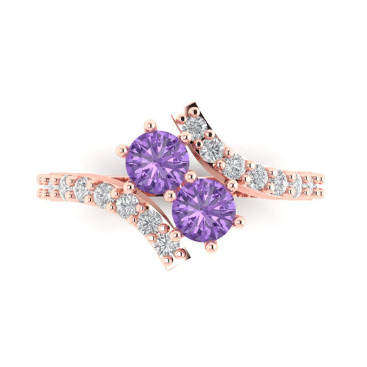 1.48 cttw Simulated Alexandrite Solitaire with Zirconia Simulated Diamond Accents Engagement Ring - Solid Rose Gold (VVS1, Round Cut,5mm)