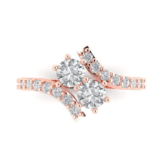 1.48 cttw Zirconia Simulated Diamond Solitaire with Zirconia Simulated Diamond Accents Engagement Ring - Solid Rose Gold (VVS1, Round Cut,5mm)