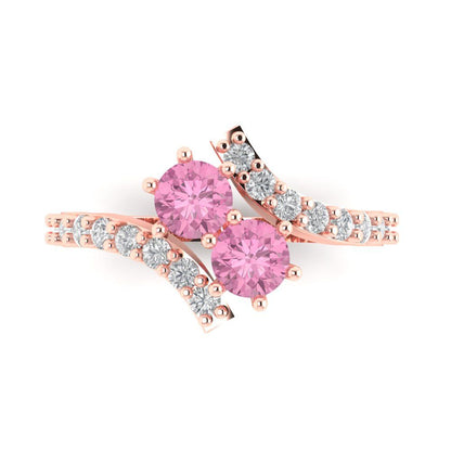 1.48 cttw Zirconia Simulated Pink Diamond Solitaire with Zirconia Simulated Diamond Accents Engagement Ring - Solid Gold (VVS1, Round Cut,5mm)