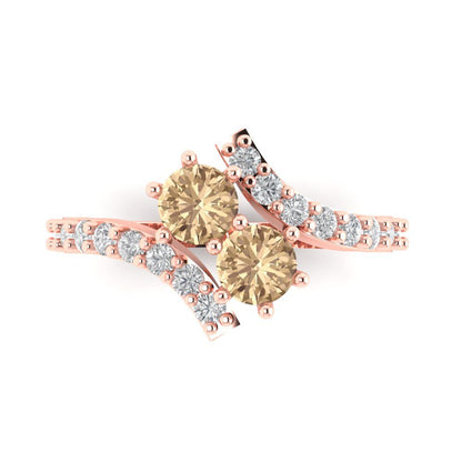 1.48 cttw Yellow Moissanite Solitaire with Zirconia Simulated Diamond Accents Engagement Ring - Solid Gold (Round Cut,5mm)