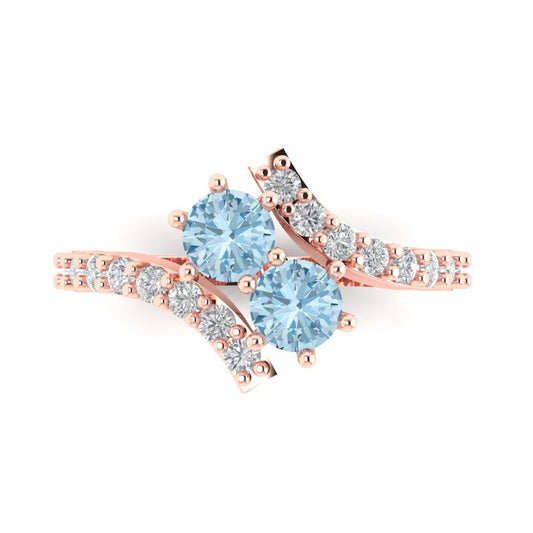 1.48 cttw Natural Aquamarine Solitaire with Zirconia Simulated Diamond Accents Engagement Ring - Solid Rose Gold (VVS1, Round Cut,5mm)