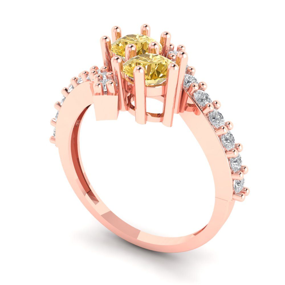 1.48 cttw Yellow Moissanite Solitaire with Zirconia Simulated Diamond Accents Engagement Ring - Solid Gold (Round Cut,5mm)