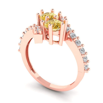 1.48 cttw Yellow Moissanite Solitaire with Zirconia Simulated Diamond Accents Engagement Ring - Solid Gold (Round Cut,5mm)