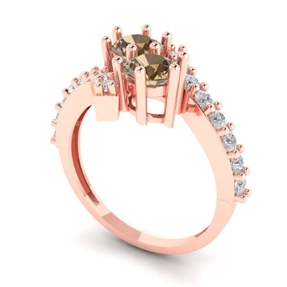 1.48 cttw Zirconia Simulated Champagne Diamond Solitaire with Zirconia Simulated Diamond Accents Engagement Ring - Solid Gold (VVS1, Round Cut,5mm)