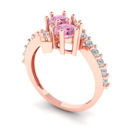 1.48 cttw Zirconia Simulated Pink Diamond Solitaire with Zirconia Simulated Diamond Accents Engagement Ring - Solid Gold (VVS1, Round Cut,5mm)