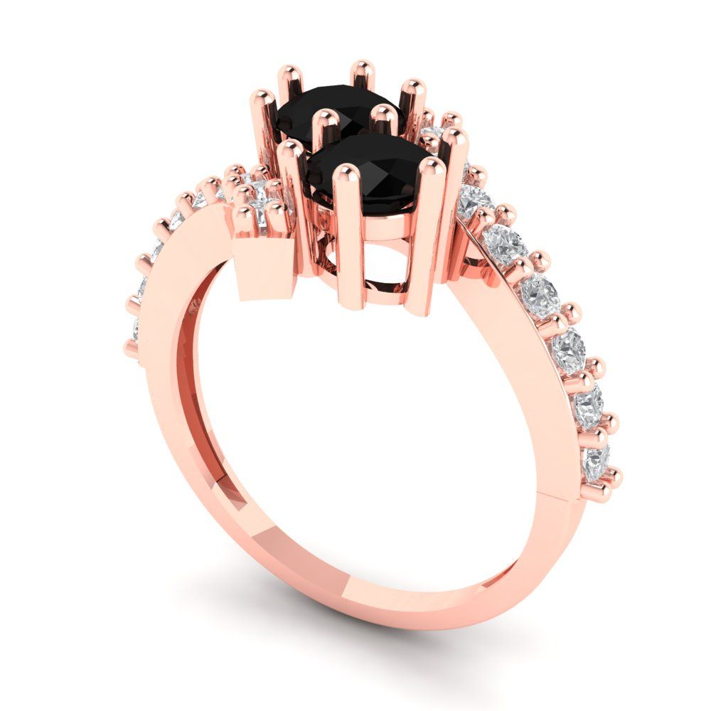 1.48 cttw Natural Onyx Solitaire with Zirconia Simulated Diamond Accents Engagement Ring - Solid Gold (Round Cut,5mm)