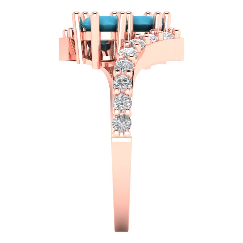 1.48 cttw Simulated Turquoise Solitaire with Zirconia Simulated Diamond Accents Engagement Ring - Solid Gold (Round Cut,5mm)