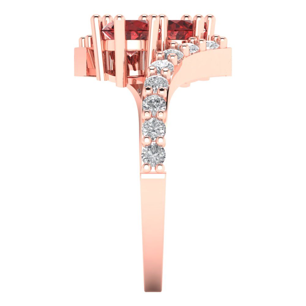 1.48 cttw Natural Garnet Solitaire with Zirconia Simulated Diamond Accents Engagement Ring - Solid Gold (Round Cut,5mm)