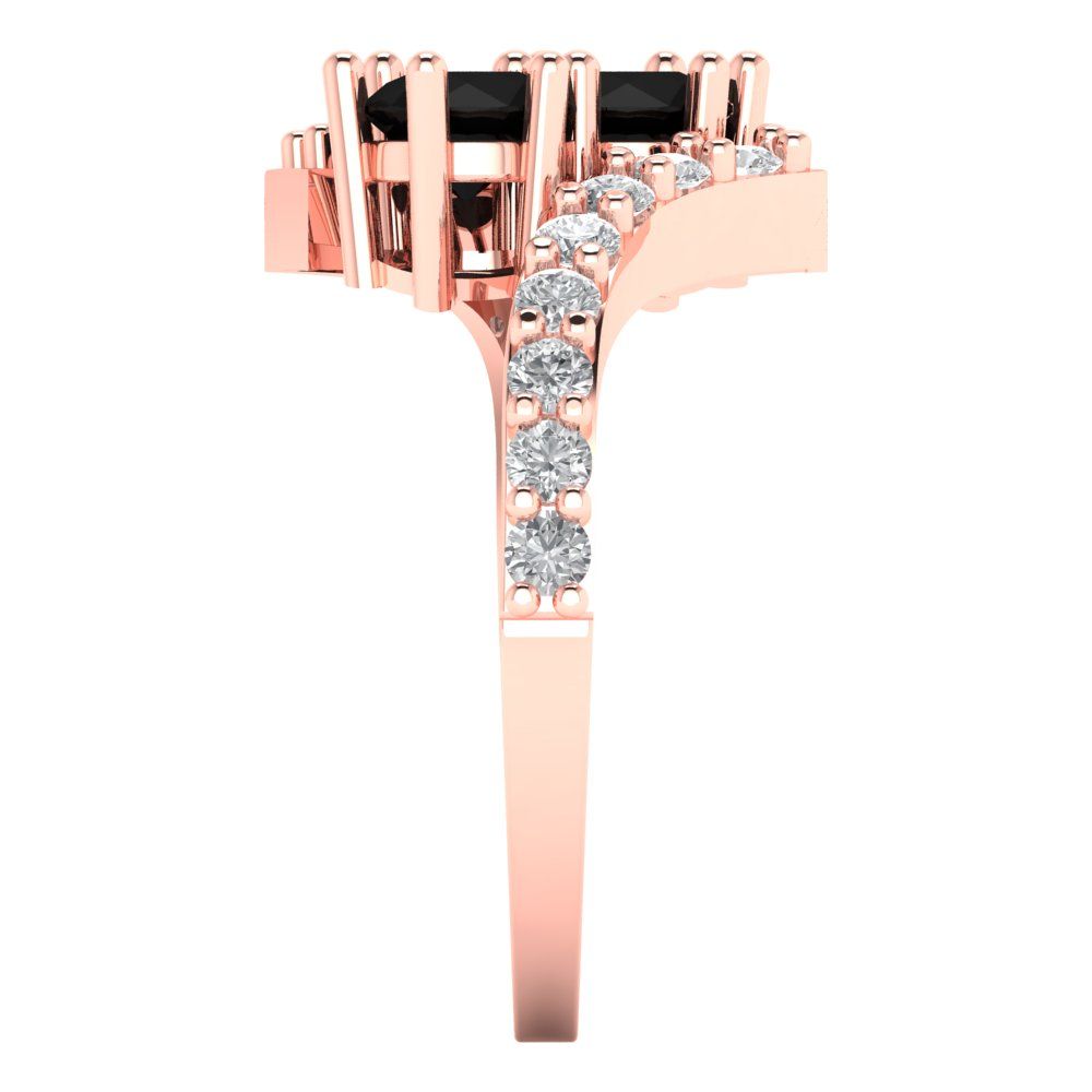 1.48 cttw Natural Onyx Solitaire with Zirconia Simulated Diamond Accents Engagement Ring - Solid Gold (Round Cut,5mm)