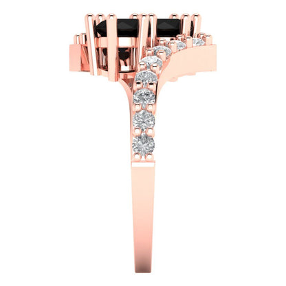 1.48 cttw Natural Onyx Solitaire with Zirconia Simulated Diamond Accents Engagement Ring - Solid Gold (Round Cut,5mm)