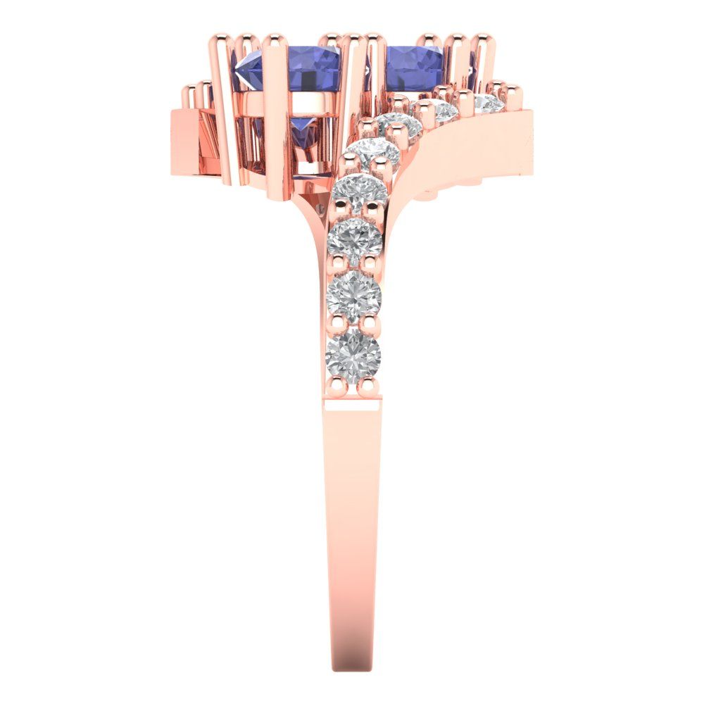 1.48 cttw Simulated Tanzanite Solitaire with Zirconia Simulated Diamond Accents Engagement Ring - Solid Gold (Round Cut,5mm)