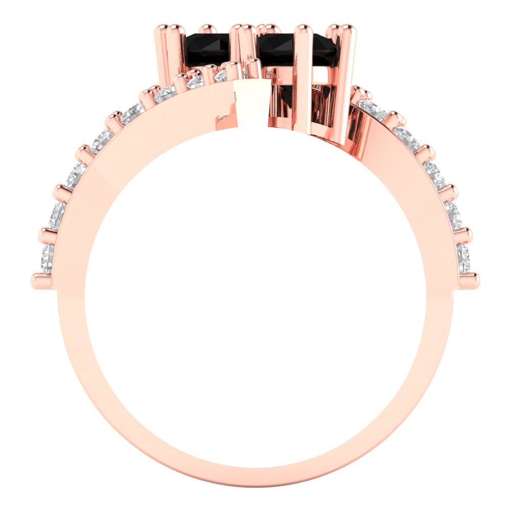 1.48 cttw Natural Onyx Solitaire with Zirconia Simulated Diamond Accents Engagement Ring - Solid Gold (Round Cut,5mm)