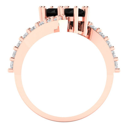 1.48 cttw Natural Onyx Solitaire with Zirconia Simulated Diamond Accents Engagement Ring - Solid Gold (Round Cut,5mm)