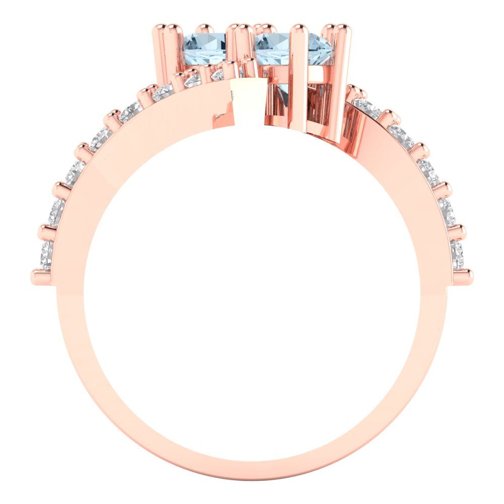 1.48 cttw Natural Aquamarine Solitaire with Zirconia Simulated Diamond Accents Engagement Ring - Solid Gold (Round Cut,5mm)